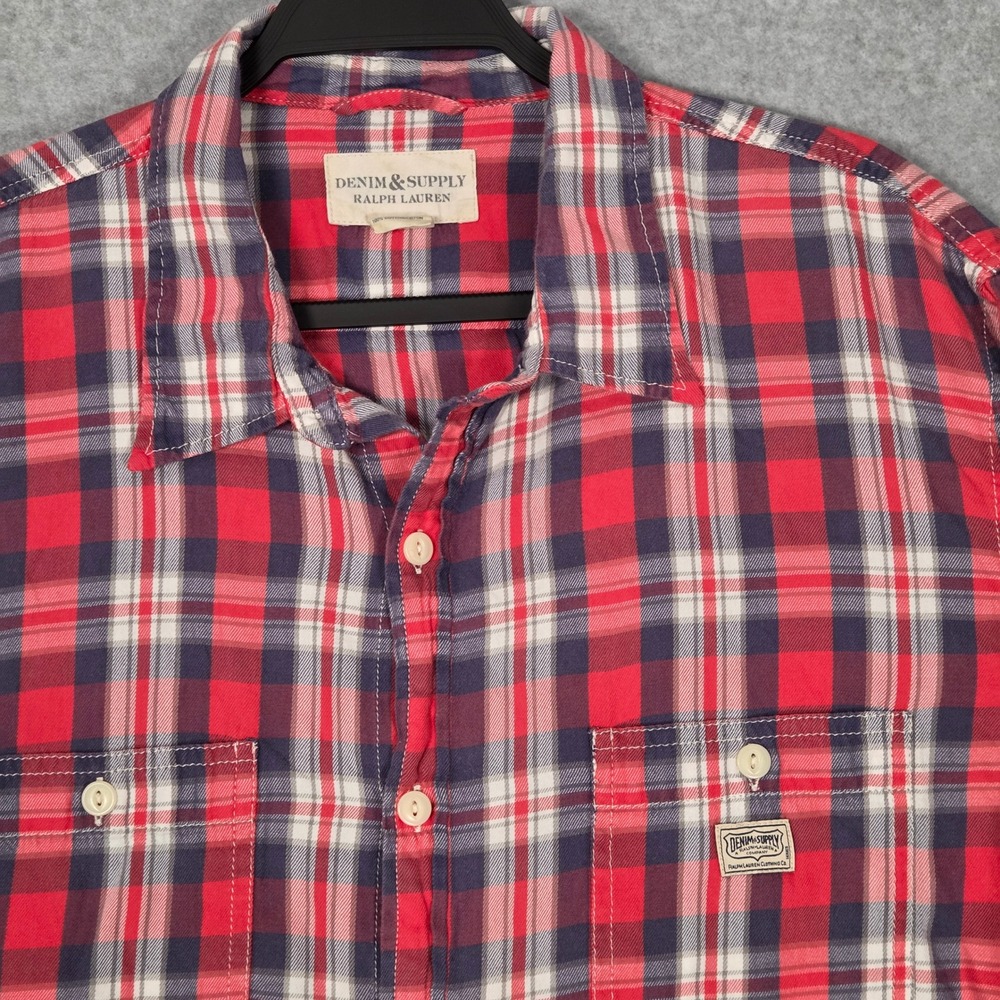 Denim & Supply Ralph Lauren Men XXL Button Down Long Sleeve Shirt Red Plaid